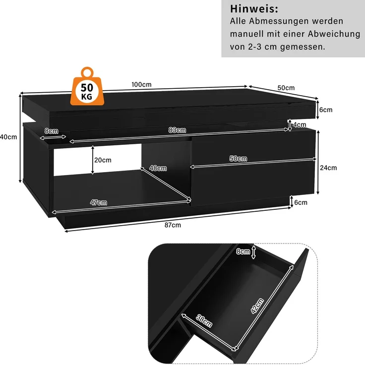 Hochglanz TV-Schrank 181cm & Couchtisch Schwarz LED Beleuchtung Wohnzimmermöbel modern elegant – Bild 7