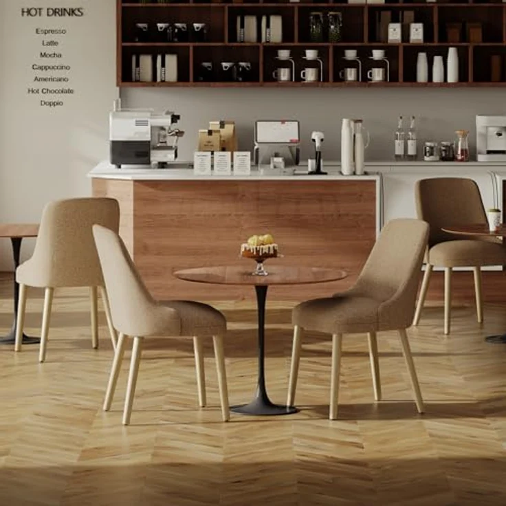 COLAMY Esszimmerstühle 4er Set, Gepolsterter Stuhl mit Holzbeinen, Hohe Rückenlehne für Esszimmer/Restaurant/Café, Kamel – Bild 7