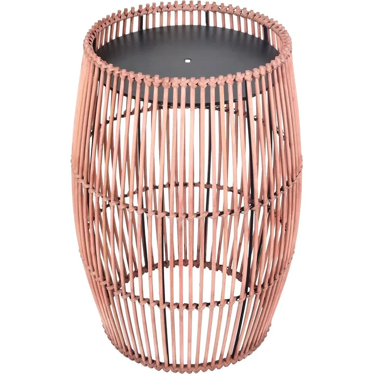 Teamson Home Gartenmöbel, Kleiner Runder Patio Beistelltisch Pflanzenständer aus Bambus Wicker mit Metallplatte, Wetterbeständig, Braun