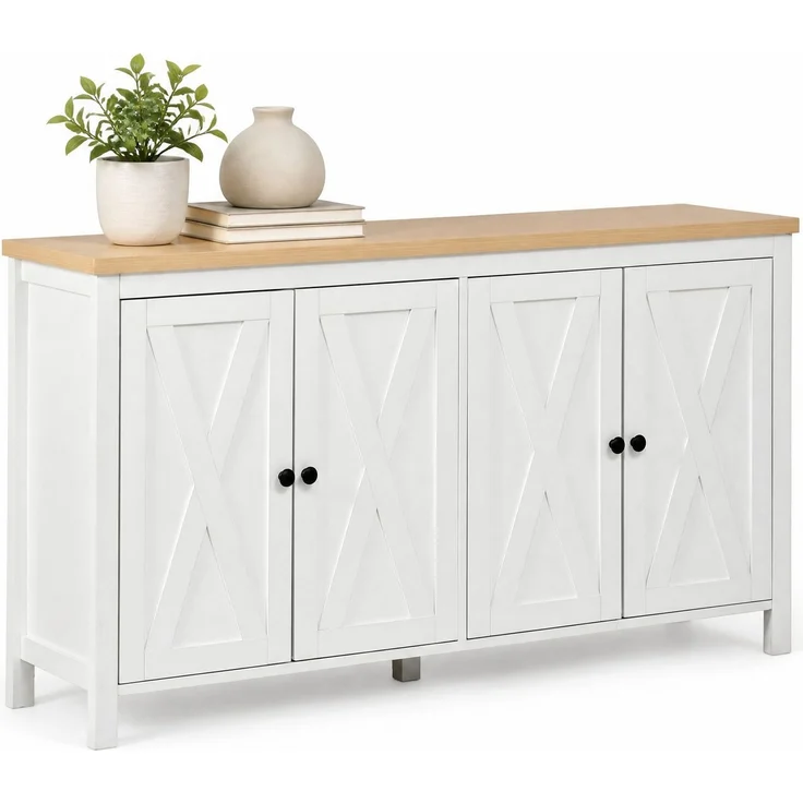 DESVIAE Sideboard mit 4 Türen und verstellbaren Einlegeböden 140x78x40 cm MDF Weiß – Bild 7
