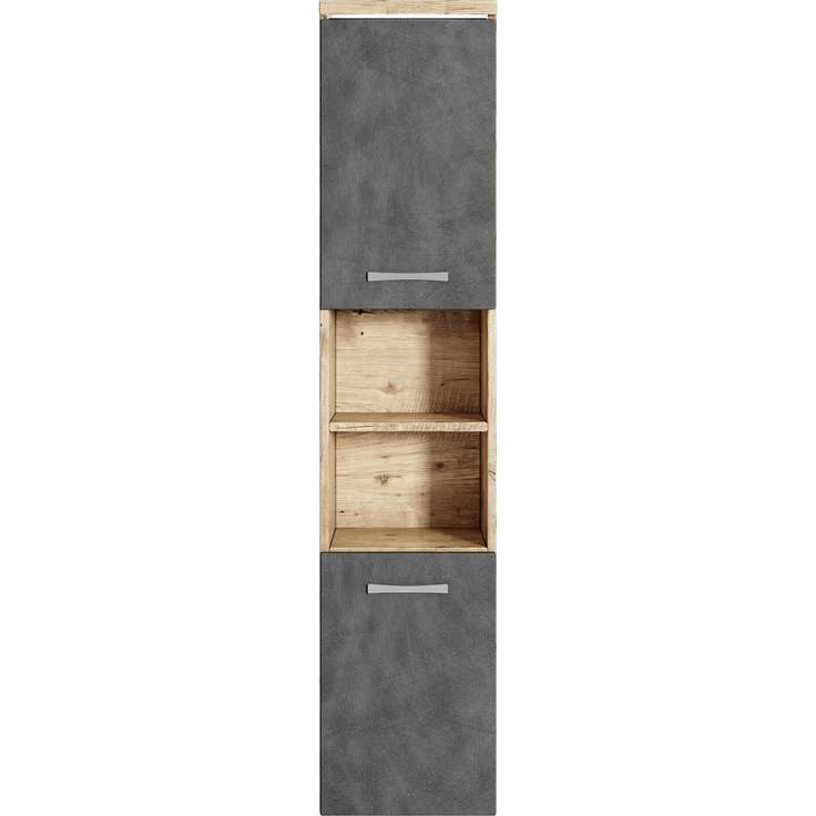 Badplaats Badezimmerschrank Paso 35 x 35 x 160 cm Kastanien Eiche mit Dunkel Grau - Hoch Badschrank Mit 2 Türen – Bild 3