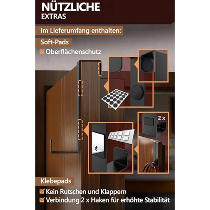 4smile Türhaken zum Einhängen, Fb. Schwarz - 10er-Set Kleiderhaken Tür, einzeln verwendbar - Flexible Haken zum Einhängen, stabile Türhakenleiste, universelle Türgarderobe – Bild 7