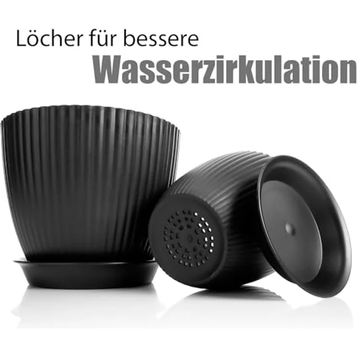 BigDean 8er Blumentopf Set Pflanzentopf mit Untersetzer Anthrazit – Bild 6
