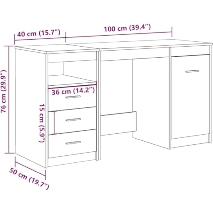 vidaXL Schreibtisch mit Unterschrank Altholz Holzwerkstoff 3328551 – Bild 4