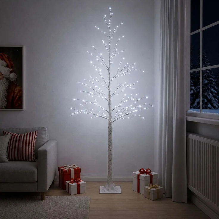 vidaXL Birken-Weihnachtsbaum Weiß 25 x 25 x 210 cm Kunststoff 406 LEDs 42055358 – Bild 1
