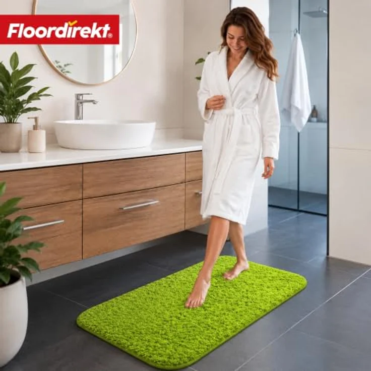 Floordirekt Badematte Sky, Hochflor Badezimmerteppich, rutschhemmend, schnell trocknend, geeignet für Fußbodenheizung, eckig & rund, 60 x 100 cm, Apfelgrün – Bild 4