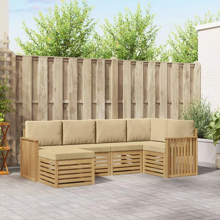 vidaXL Outdoor-Sofagarnitur 6 stk. 5-Sitzer Weiß und Beige Polyester 3392113 – Bild 1