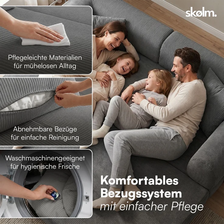 skølm 'Lofn' Modulares Sofa 2 Sitzer, 200x100 cm, Vollschaumcouch mit Metallgestell, Cord dunkelgrau, Schlafsofa vakuumverpackt, kein Aufbau erforderlich – Bild 4