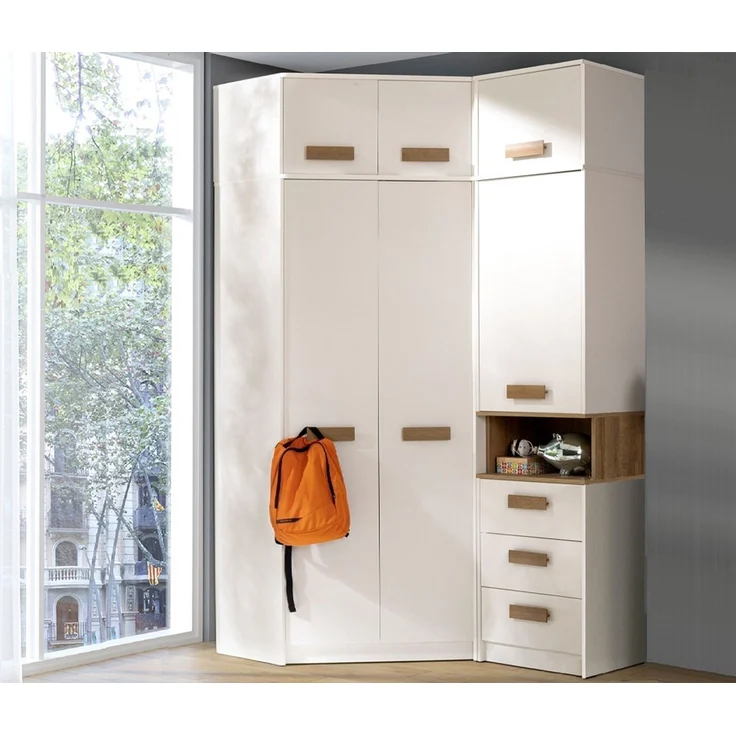 Marmex Möbel Grant Set 12 Hohe Mehrzweckschrank-Set, viel Stauraum, Eckschrank, Bücherregal, laminierte Spanplatte, weiß+riviera Eiche, 143x235x91 cm – Bild 1