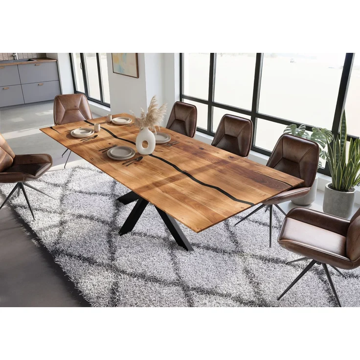 Esstisch Akazie 260x100x74 natur lackiert / Epoxid schwarz, Kreuzgestell anthrazit matt EPOXY – Bild 2