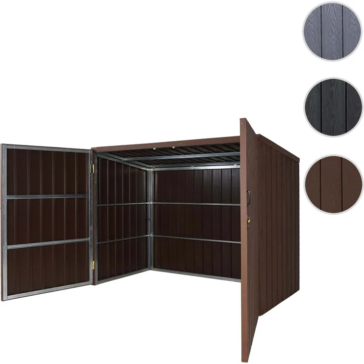 WPC-Fahrradgarage HWC-J29, Geräteschuppen Fahrradbox, Metall Holzoptik abschließbar ~ 2 Räder 172x213x112cm braun – Bild 8