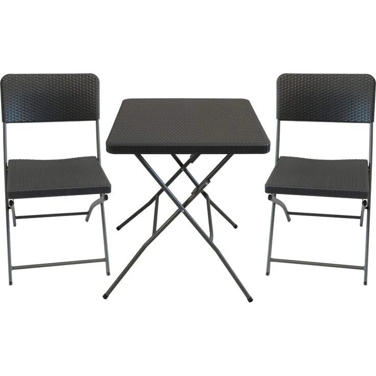 3-tlg. Balkon Set Camping Garten Terrasse Möbel Rattan-Optik klappbar anthrazit