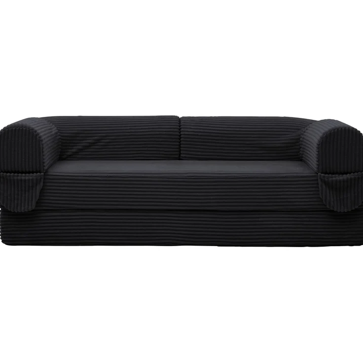 LVHOM Modulares Sofa 2 Sitzer, Schlafsofa mit Seitentaschen, Klappsofa mit Schlaffunktion, kein Aufbau erforderlich, Cord, Schwarz – Bild 2