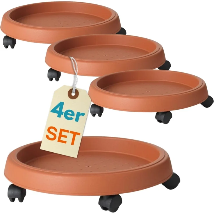 4er Set Pflanzenroller Outdoor Wetterfest Rollbrett Pflanzen Blumentopf Untersetzer mit Rollen Pflanzenroller Rund Blumenroller 35 cm – Bild 1