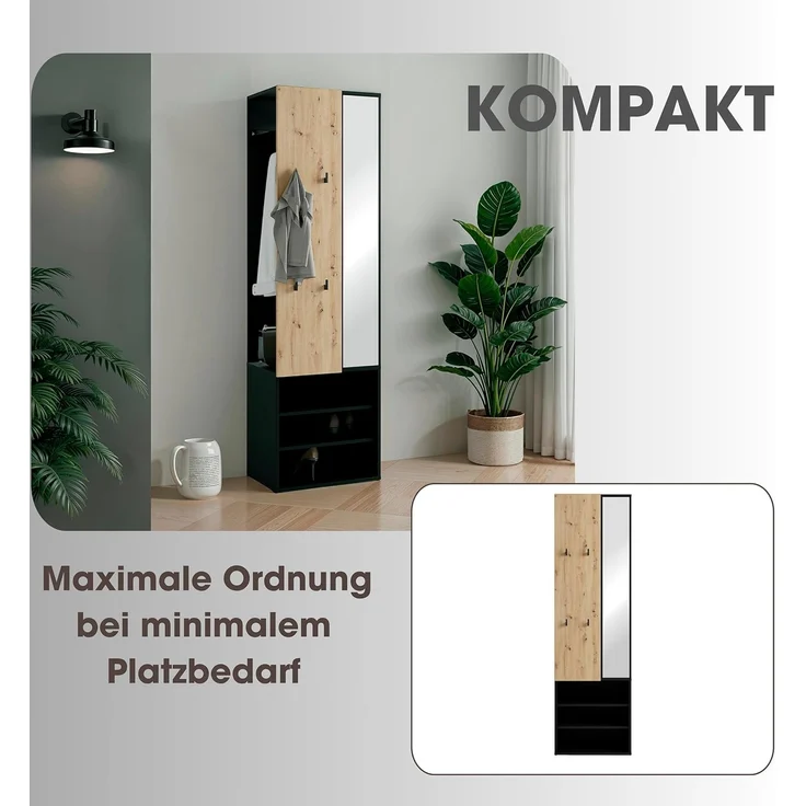 byLIVING Kompaktgarderobe Dielen - Set Andorra (1-St) maximale Ordnung auf wenig Fläche mit Spiegel, Kleiderstange und Haken – Bild 6
