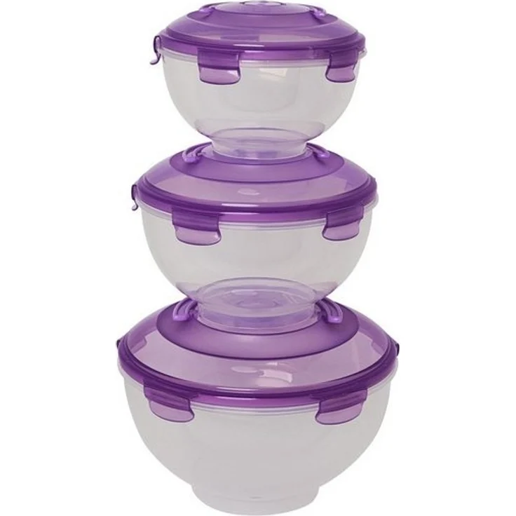 Gravidus Salatbox Salatschüssel Set 3-teilig mit Tragegriff lila Deckel Polypropylen, Polypropylen, Silikon – Bild 2