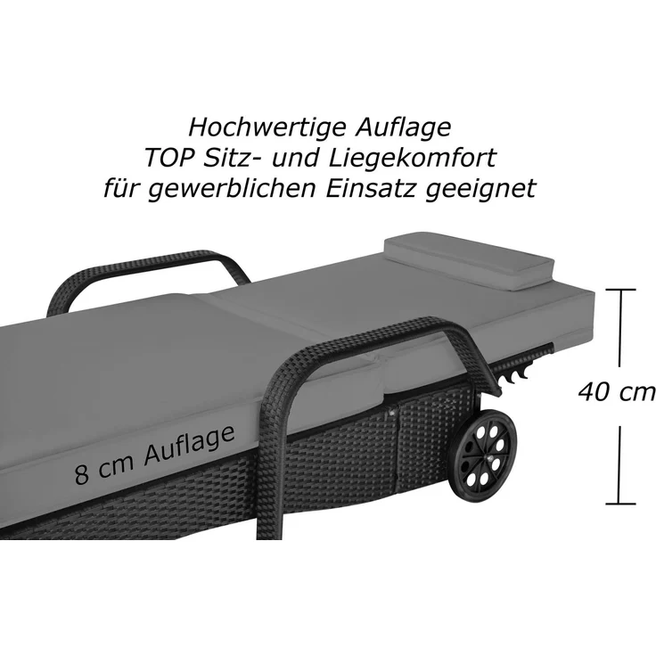 Sonnenliege Imola 5 Sterne Premium Liege aus Polyrattan mit verstellbarer Rückenlehne, inkl. Auflage wie abgebildet, Liegenfarbe Schwarz mit grauer Auflage – Bild 4