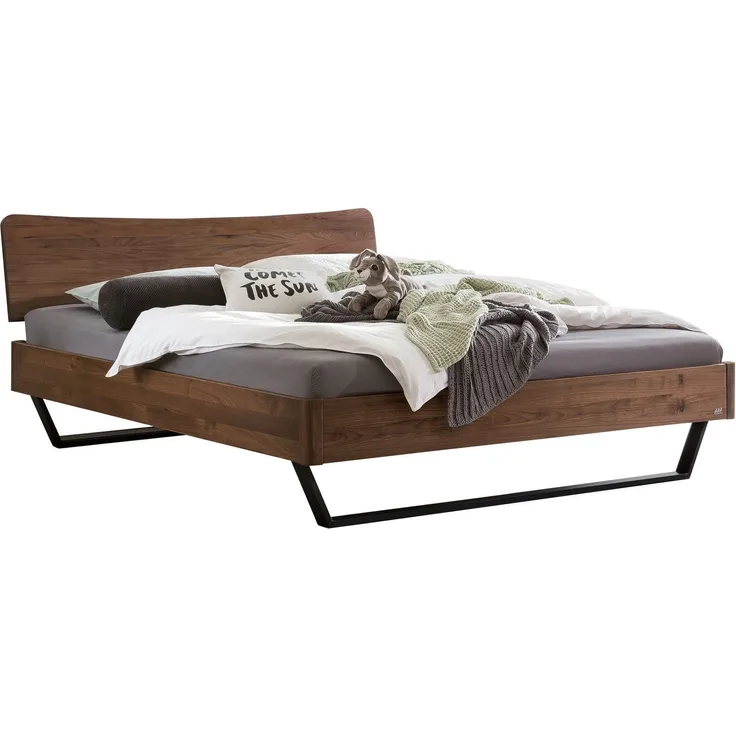 Hasena Bett Tresali Nussbaum mit Metallkufen 160x200 cm, Fußhöhe 20 cm – Lounge