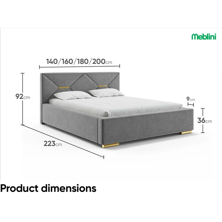 MEBLINI Polsterbett 180x200 ohne Lattenrost ohne Matratze – LIZZY – Grau Samt – Doppelbett ohne Bettkasten - Stauraumbett - Kopfteil Bett ohne Stauraum – Bild 7