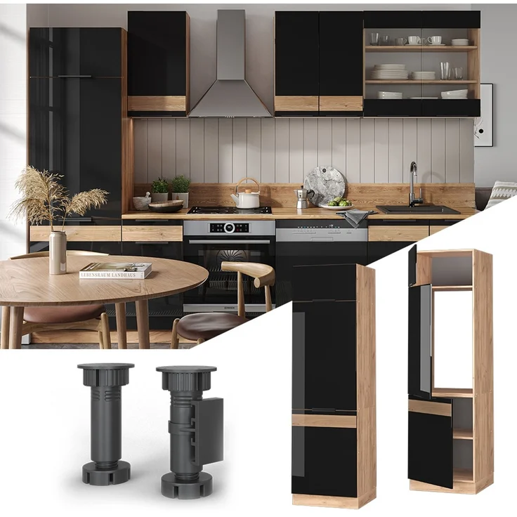 Kühlumbauschrank Fame-Line Schwarz Eiche hochglanz 60 cm Vicco – Bild 2