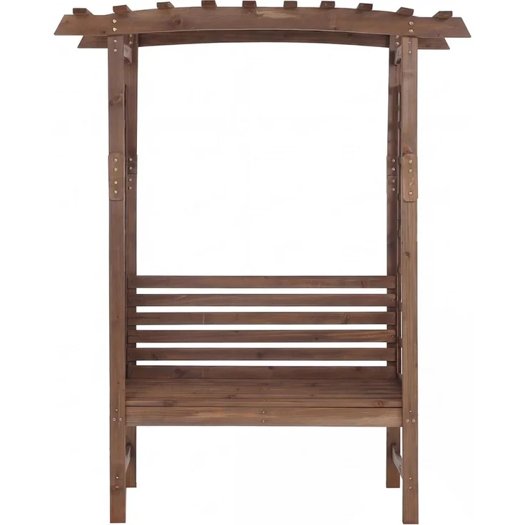 Rosenbogen mit Sitzbank HWC-Q21, Gartenbogen Rankhilfe Bank Gartenbank Holz FSC®-zertifiziert 201x160x60 ~ dunkelbraun – Bild 6