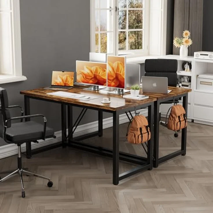 JUMMICO Schreibtisch 80 x 50 x 75 cm, Computertisch mit verstellbaren Füßen, Haken, 60 kg Tragkraft und wasserfester Platte, für Kinderzimmer und kleine Räume, Vintage Braun – Bild 5