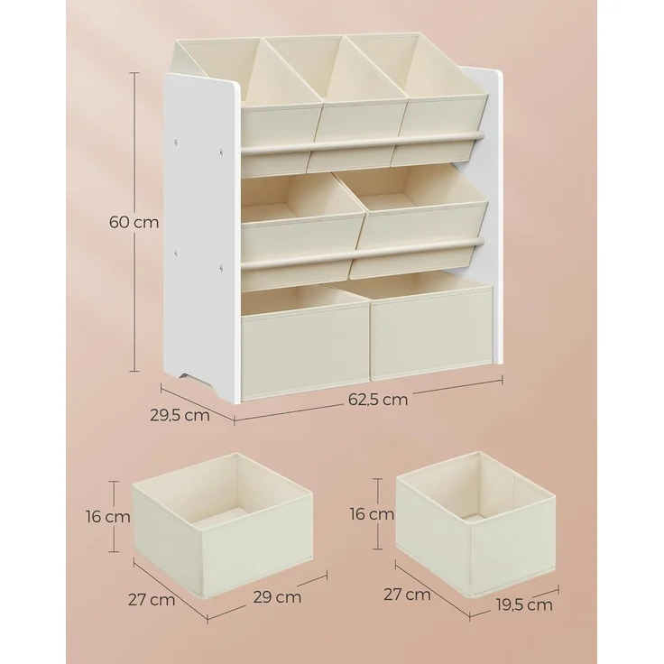 Songmics Kinderregal, mit 7 Aufbewahrungsboxen, MDF / Vliesstoff wolkenweiß, 60 x 29,5 x 62,5 cm – Bild 3