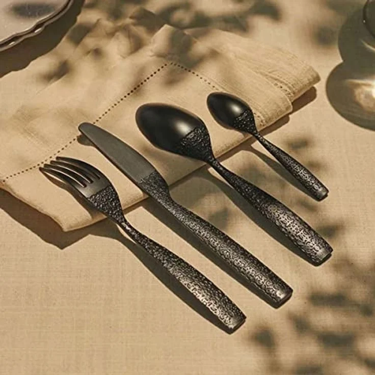 Alessi Dressed en Plein Air MW74S16 B - 16-teiliges Design-Besteckset mit Dekorationen, Melamin, Schwarz – Bild 2