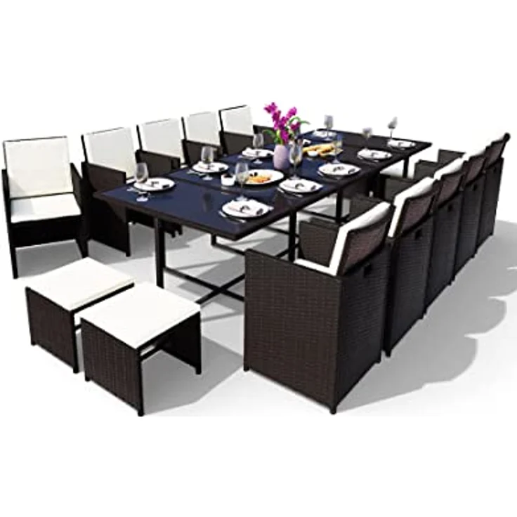 Swing&Harmonie Garten-Essgruppe Poly Rattan Sitzgruppe Esstisch Lounge Gartenmöbel, (Sitzgarnitur, Tisch, Stühle, Hocker Garnitur Set) – Bild 2