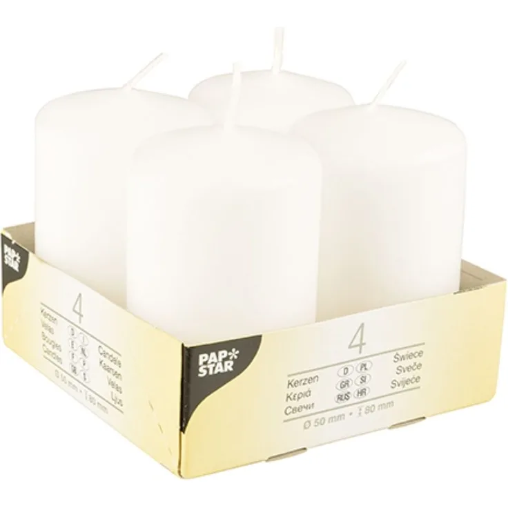4 Stumpenkerzen Ø 50 mm · 80 mm weiss