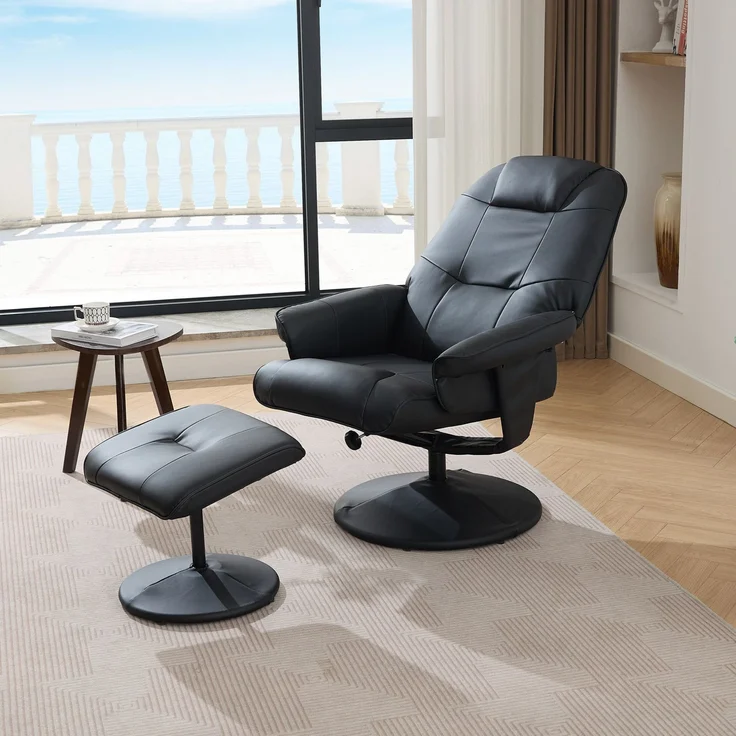 DESVIAE Sessel mit Massagefunktion und Fußhocker 75x107x79,5 cm PU Schwarz – Bild 3