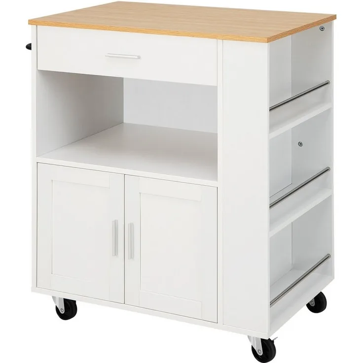 COSTWAY Küchenwagen, mit Arbeitsplatte, 3 Gewürzregalen & Schublade, rollbar