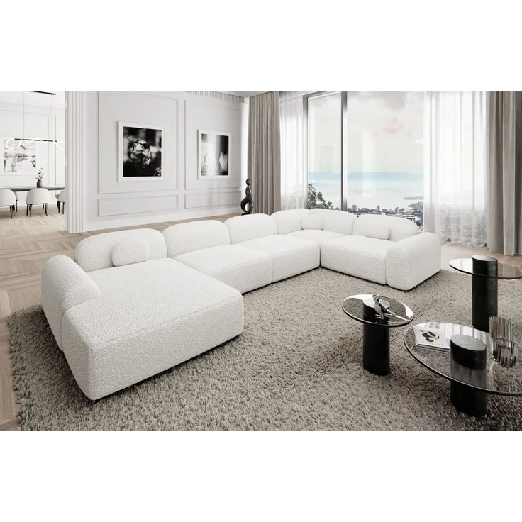 Polster Wohnlandschaft Barcelona U-Form - Boucléstoff - Weiß - Links – Bild 2