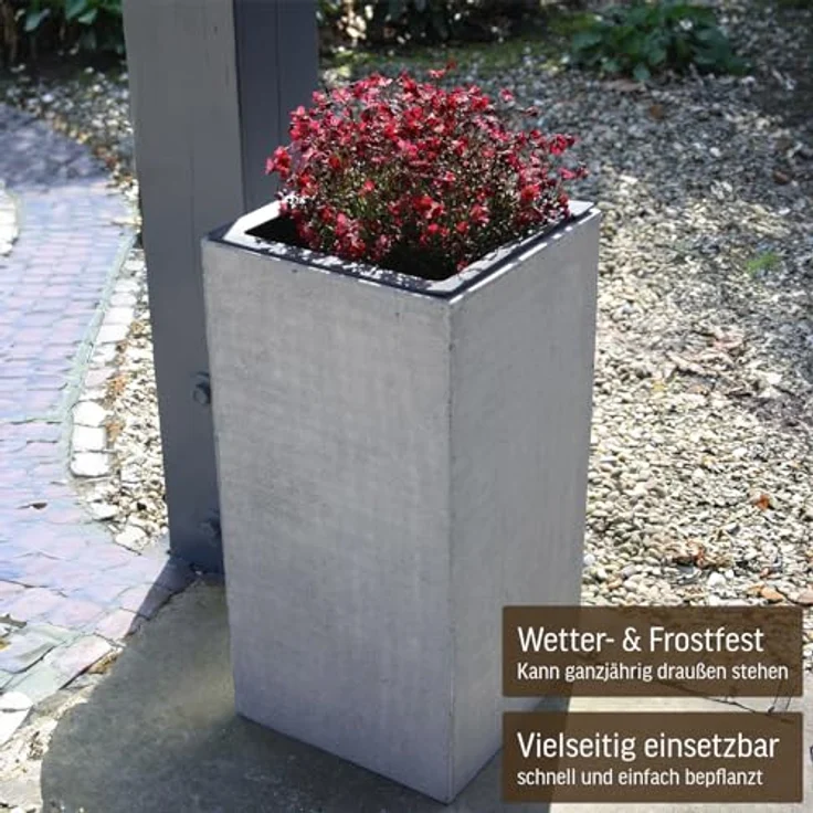 VIVANNO Pflanzkübel Fiberglas BLOCK Säule, Grau Beton-Design 30x30x60 cm – Bild 3