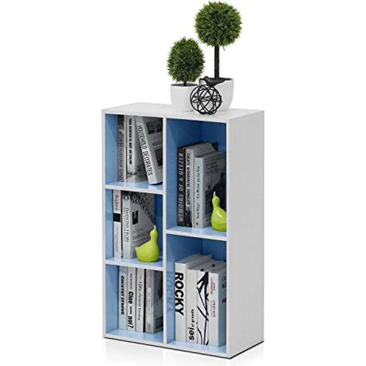 Furinno offenes Bücherregal mit 5 Fächern, holz, Weiß/Hellblau, 49. 5x23. 9x80 cm – Bild 8