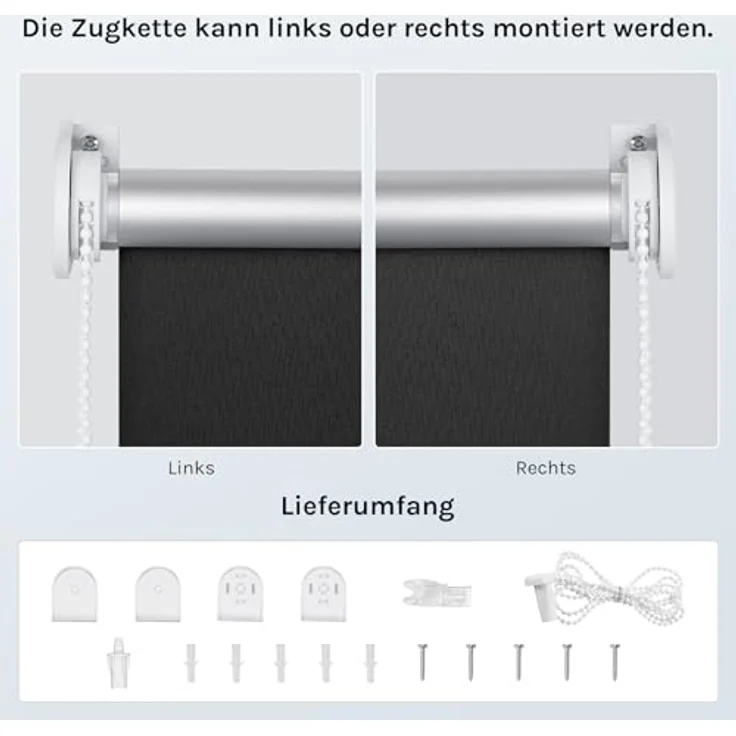 WOLTU Verdunkelungsrollo, nur zur Schraubmontag Thermo Verdunkelungsrollo mit Kette, Sichtschutz für Türen und Fenster, 140x160 cm [Stoffbreite: 136 cm], Schwarz – Bild 5