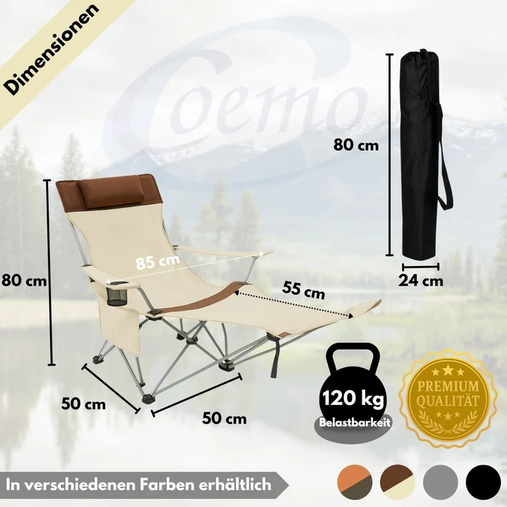 Coemo 2er Set Tragbarer Liegestuhl, Campingliege mit Getränkehalter Beige – Bild 6