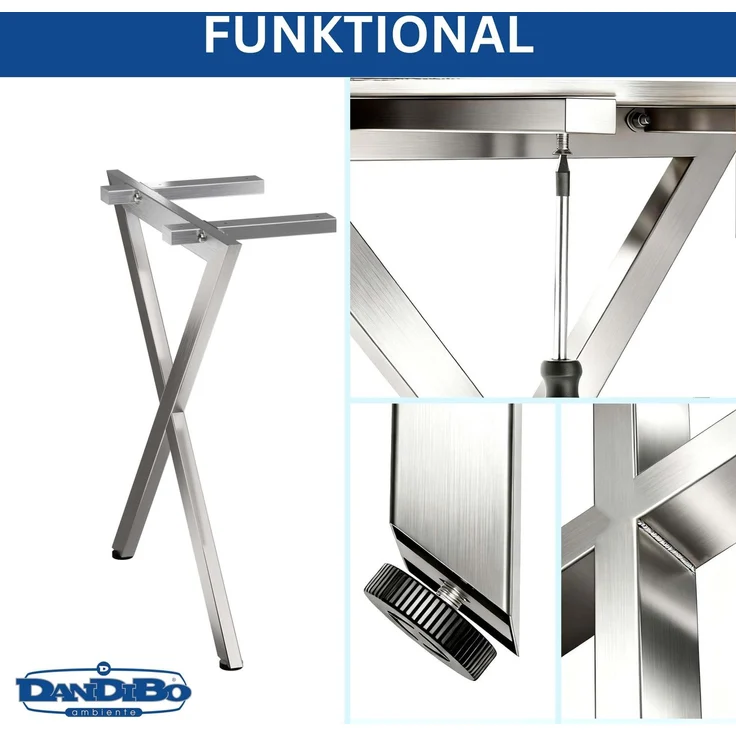 DanDiBo 2x Tischbeine Edelstahl 72 x 68 cm Tischgestell Höhenverstellbar 96678 Tischfüße Möbelfüße Tischkufen Esstisch Beine – Bild 5