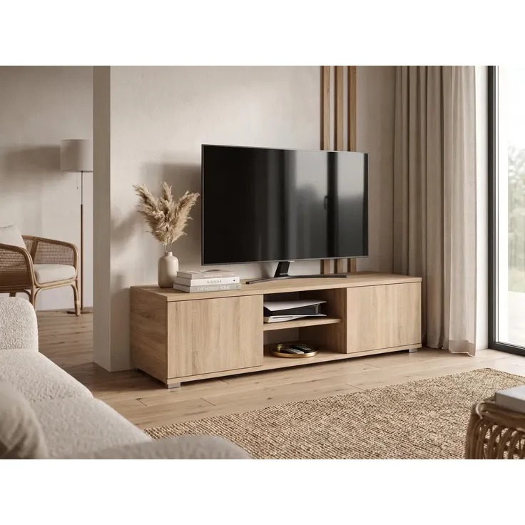 Sleepyshop24 Moderner TV-Schrank Sonoma Eiche | Lowboard 120x32x30 cm | Fernsehtisch mit offenen Fächern für Receiver & Konsole