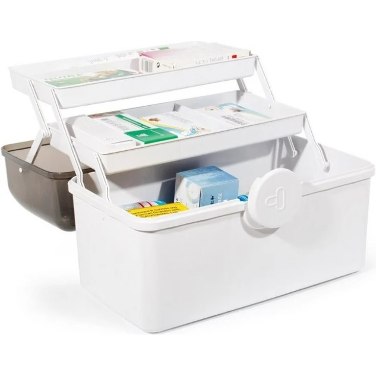Zedelmaier Aufbewahrungsbox Medikamenten Aufbewahrung Medizinbox Apothekenbox HausapothekeBox Groß (YX1005), Tragbar, Kindersicherung, 3 Treppenabteile – Bild 4