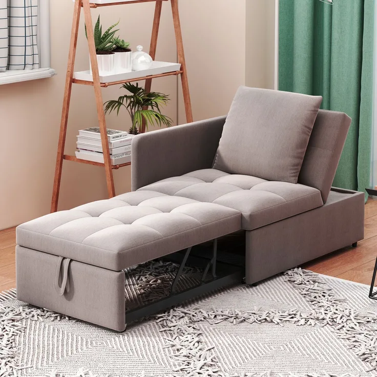 1-Sitzer Schlafsofa 177 x 68 x 65 cm, aus Leinenstoff mit 5-fach verstellbarer Rückenlehne