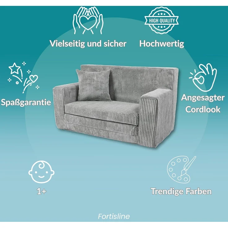 FORTISLINE Kindersofa aus Schaumstoff mit abnehmbarem Bezug Kinderzimmer – Bild 6