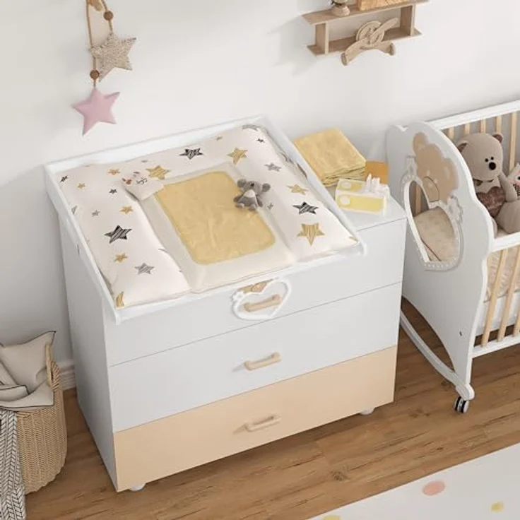 WOLTU Wickelaufsatz universal, Wickeltischaufsatz für Kommode mit Tiefe 47-51cm und Breite ab 80 cm, Wickeltischaufsatz, mit Seitenwänden, 80 x 10 x 75 cm, Weiß – Bild 3