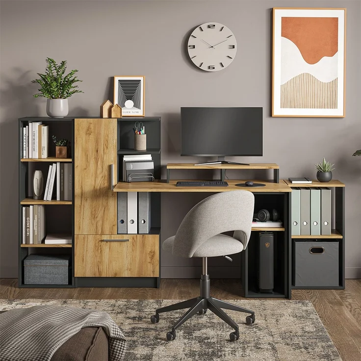 Schreibtisch Tomy Anthrazit/Goldkraft Eiche 150 x 59 cm 5er Set Vicco – Bild 6