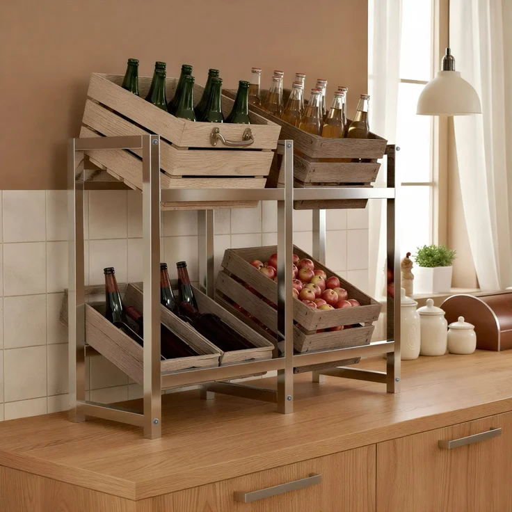 CLP Getränkekistenständer Stack aus Metall freistehend robust stabil,chrom 75x91x31 cm – Bild 3