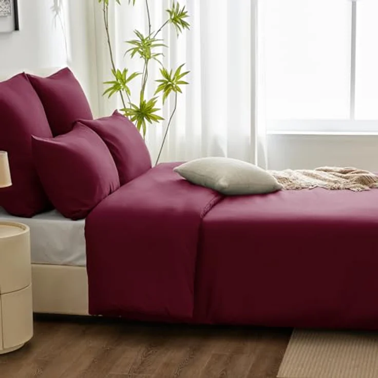 WAVVE Bettwäsche 240x260 3 teilig Weinrot Rot - Bettbezug 260x240 Set mit Kissenbezüge 65x65 cm, Bettwäsche-Sets 260x240 aus Mikrofaser mit Reißverschluss Weich und Bügelfrei – Bild 4