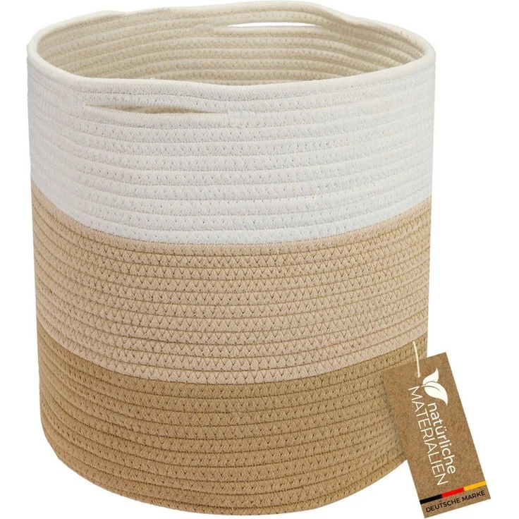 HMF Aufbewahrungskorb Aufbewahrungskorb mit versteckten Griffen, runder Korb passend für Kallax, 31 x 31 cm, Weiß-Braun – Bild 5