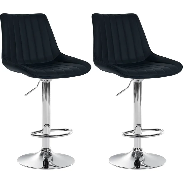 DELUKE® Barhocker 2er Set RIO - Schwarz, Kunstleder, Chrom Barhocker mit Lehne Barstuhl Tresenhocker Tresenstuhl Kneipenhocker Kneipenstuhl