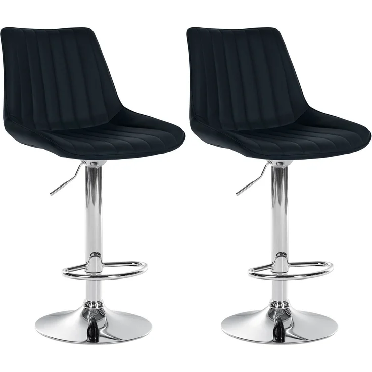DELUKE® Barhocker 2er Set RIO - Schwarz, Kunstleder, Chrom Barhocker mit Lehne Barstuhl Tresenhocker Tresenstuhl Kneipenhocker Kneipenstuhl – Bild 1