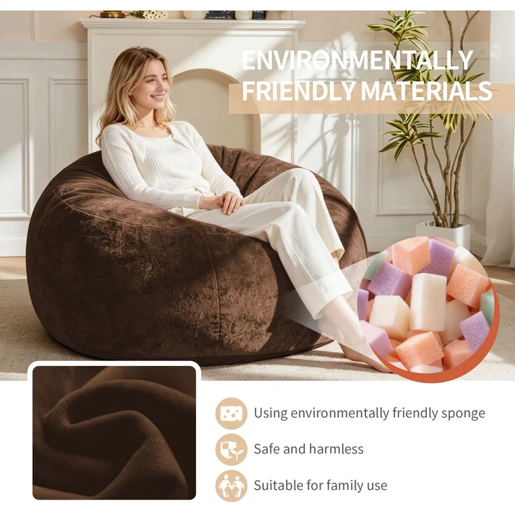 Wohnora-4FT Sitzsack,Sitzsackstuhl, Sofa für Erwachsene,weicher und bequemer Lesestuhl,geeignet für Schlafzimmer, Balkone und andere Orte,H 50cm x T 100cm x B 100cm,Kaffee – Bild 2